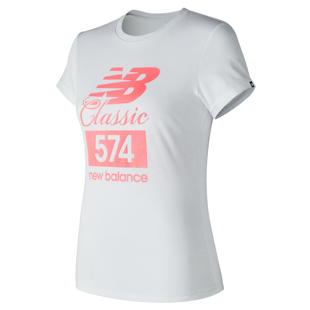 Dámske tričko NEW BALANCE W Essentials Tee White / Pink - Dámske oblečenie - 1