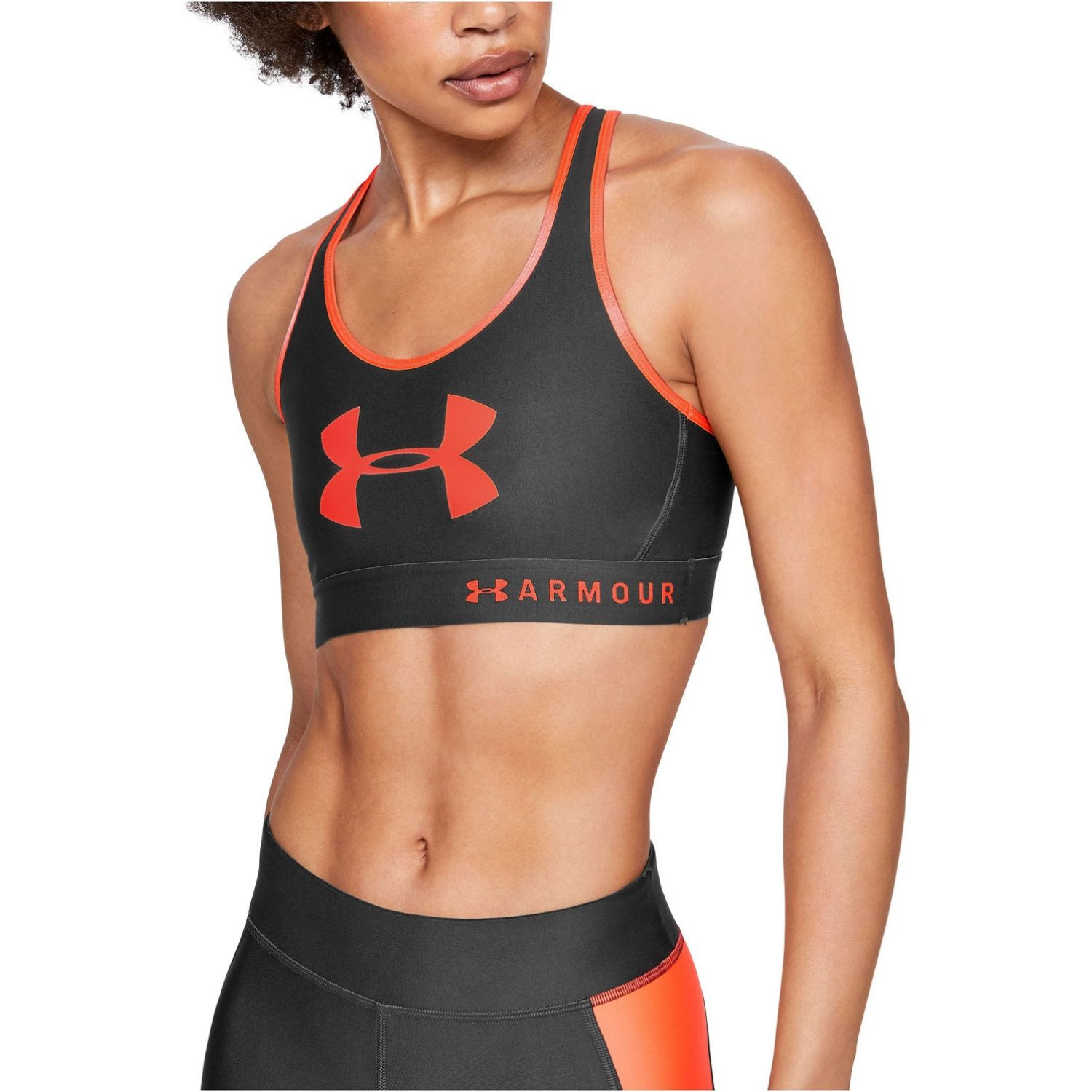 Kompresná podprsenka UNDER ARMOUR Armour Mid Keyhole Graphic Gray/Peach Plasma - Športové podprsenky - 1
