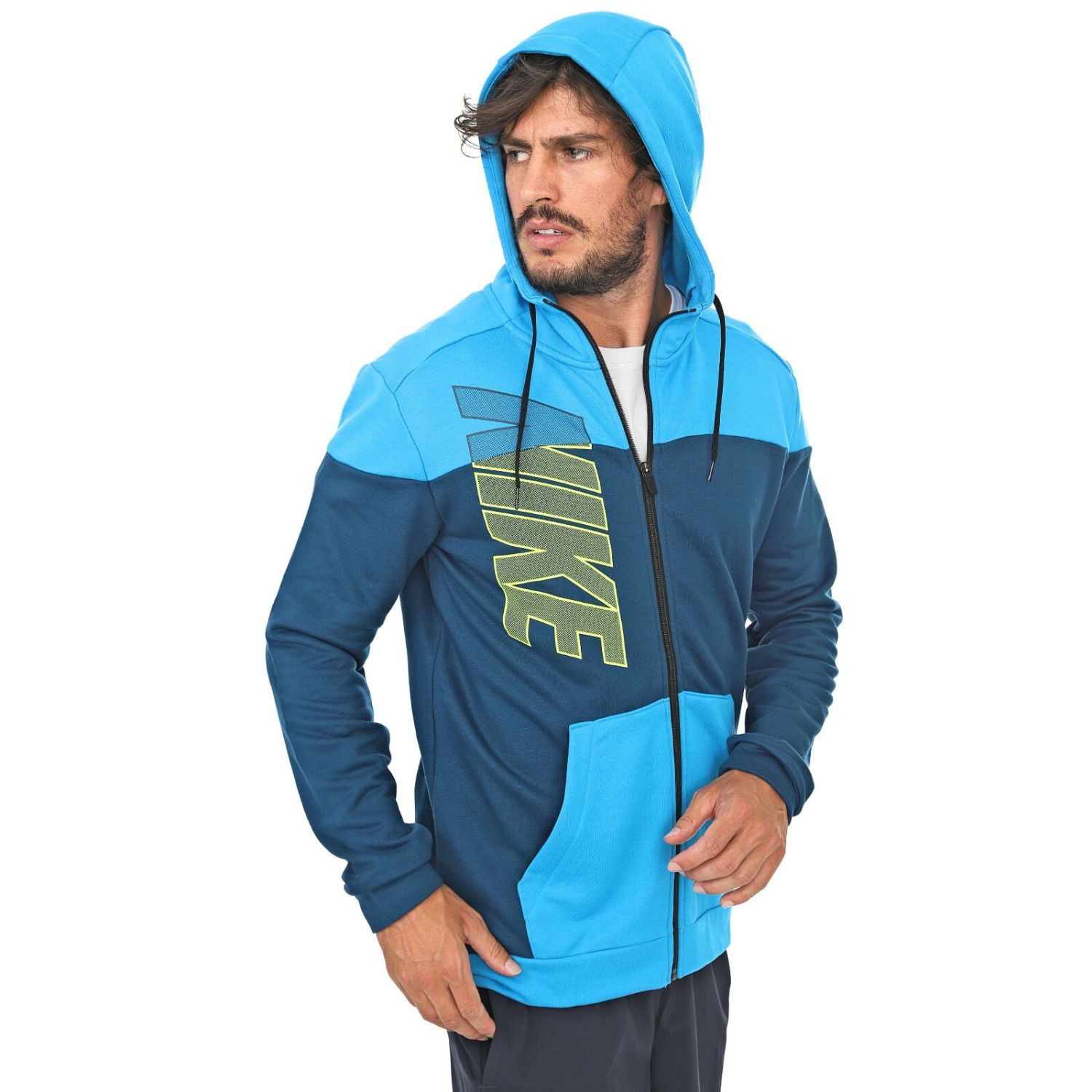 Mikina NIKE Dri-Fit FZ Blue/Green - Mikiny s kapucňou - 1