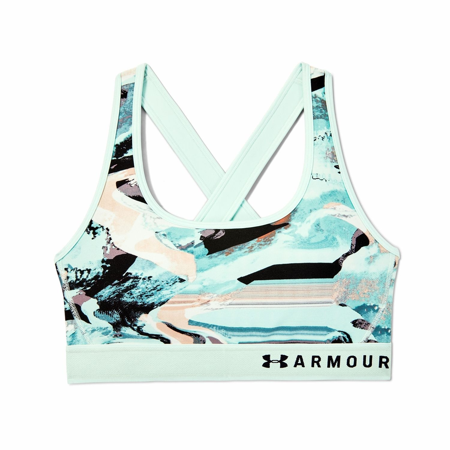 Podprsenka UNDER ARMOUR Mid Crossback Printed Bra Seaglass Blue/Black - Športové podprsenky - 4