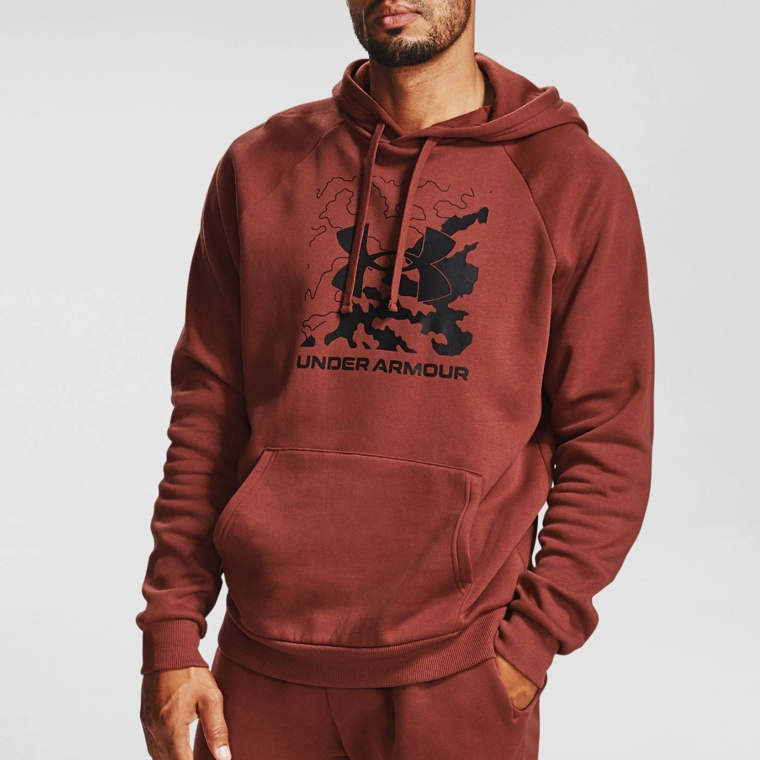 Mikina UNDER ARMOUR Rival Fleece Box Logo Brown - Mikiny s kapucňou - 1
