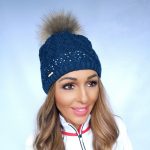 Čiapka EISBÄR Isabella Fur Crystal Mü Petrol s brmbolcom z pravej kožušiny