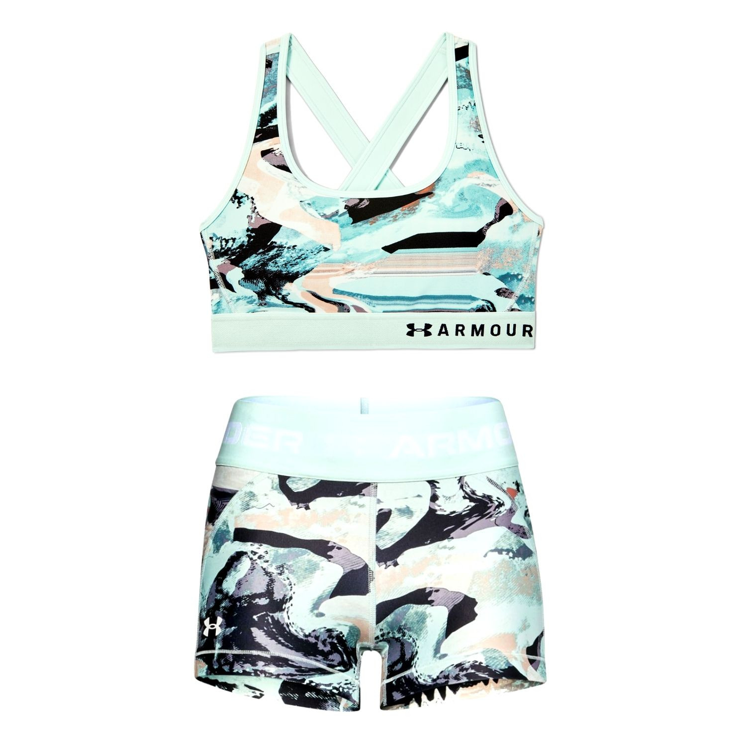 Športový set UNDER ARMOUR Mid Crossback Printed Bra + Armour Print Lime - Športové podprsenky - 1