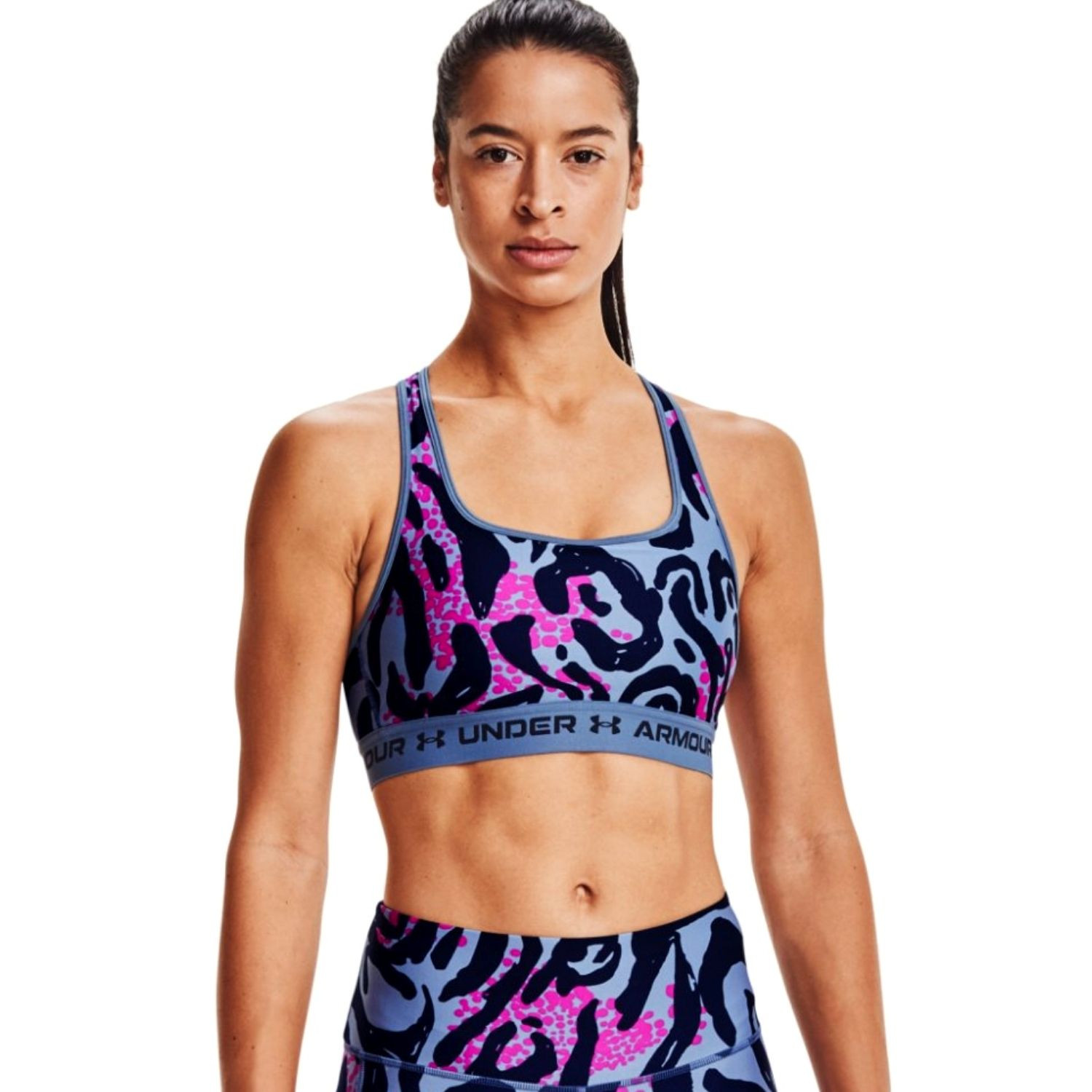 Športová podprsenka UNDER ARMOUR Mid Crossback Printed Sports Bra Blue - Športové podprsenky - 1