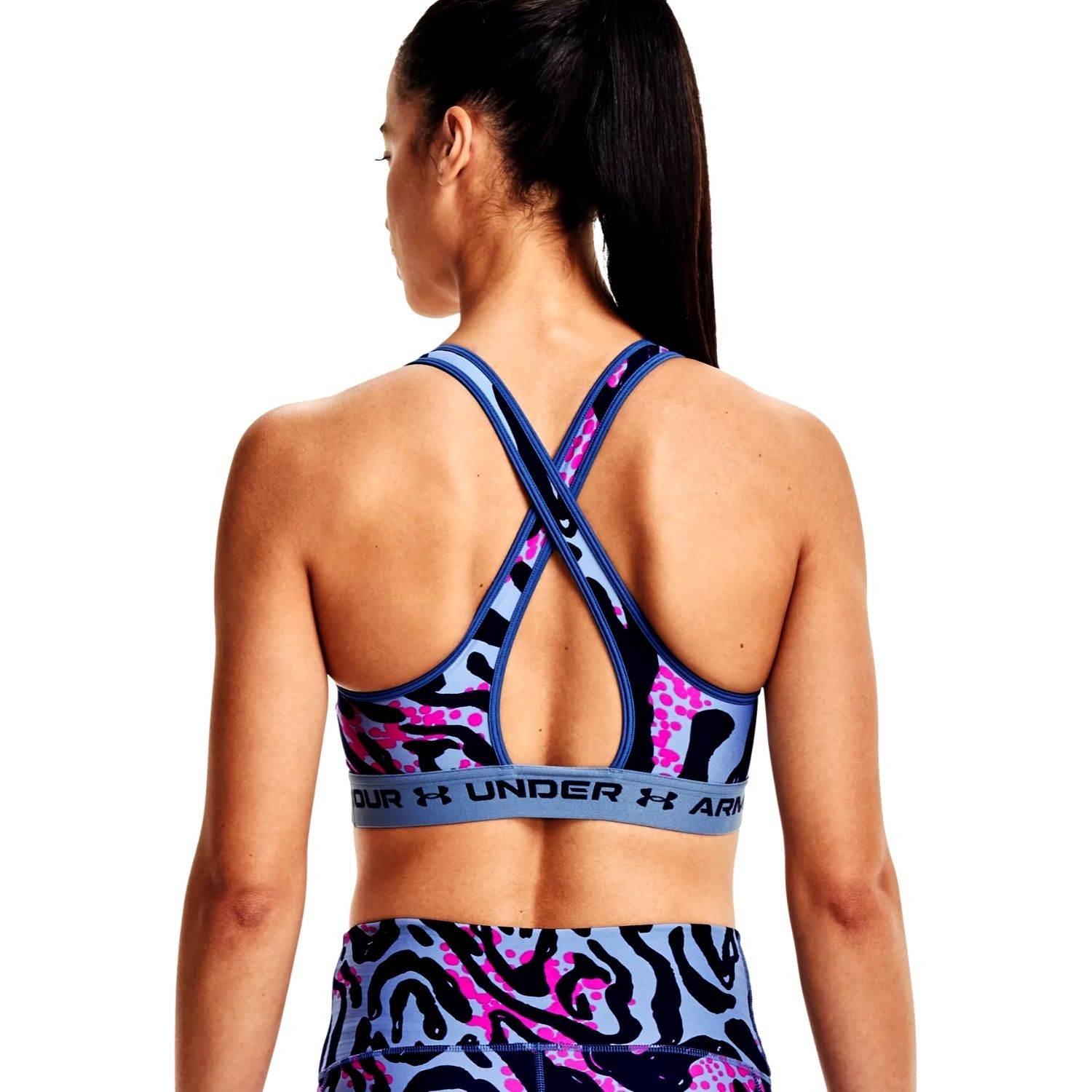 Športová podprsenka UNDER ARMOUR Mid Crossback Printed Sports Bra Blue - Športové podprsenky - 2