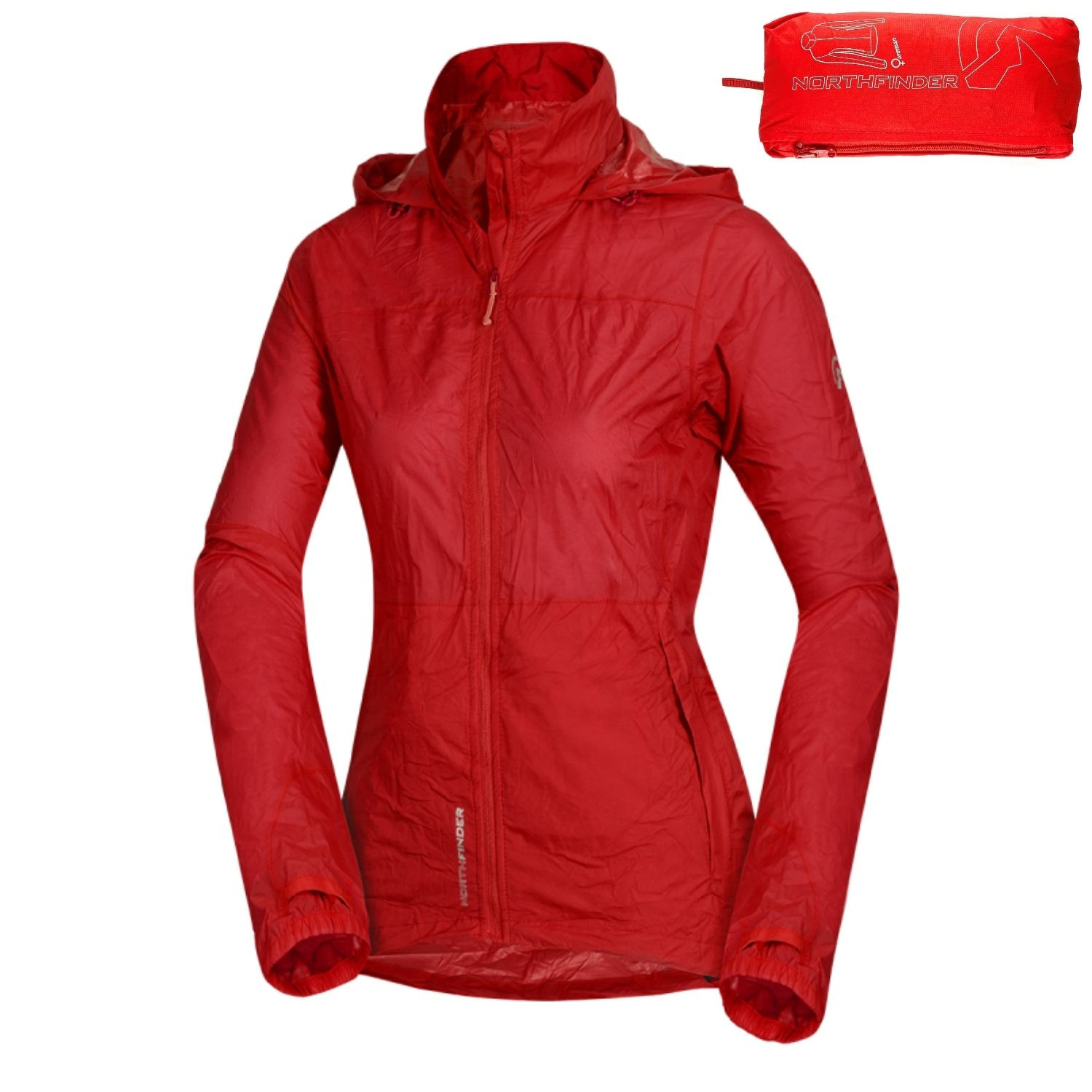 Dámska vodotesná zbaliteľná outdoorová bunda NORTHFINDER Northkit Červená - Bundy & Overaly & Vesty - 1