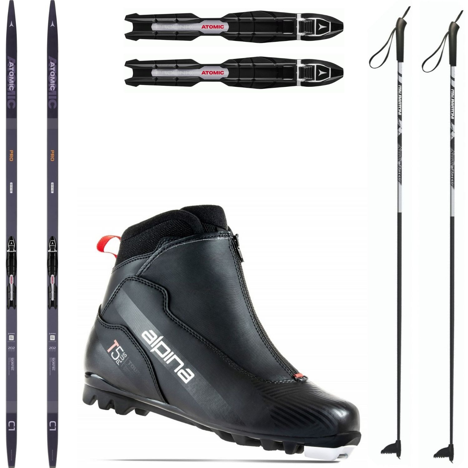 Bežkový set ATOMIC Pro C1 Skintec so stúpacím pásom + obuv Alpina T5 Plus + palice - Dámske sety - 1