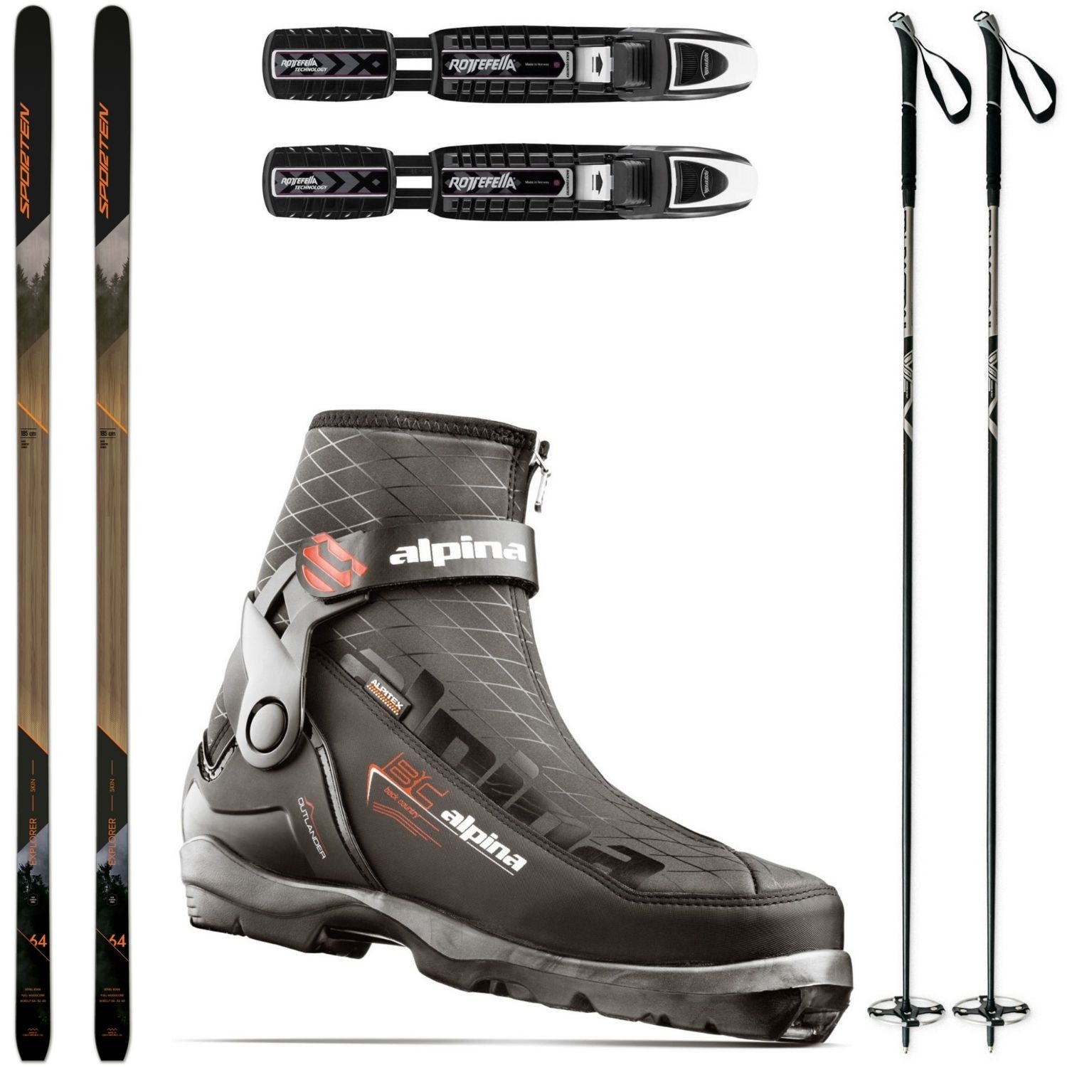 Backcountry set SPORTEN Explorer SKIN so stúpacím pásom + viazanie BC + obuv Alpina Outlander + palice - Backcountry sety - 1