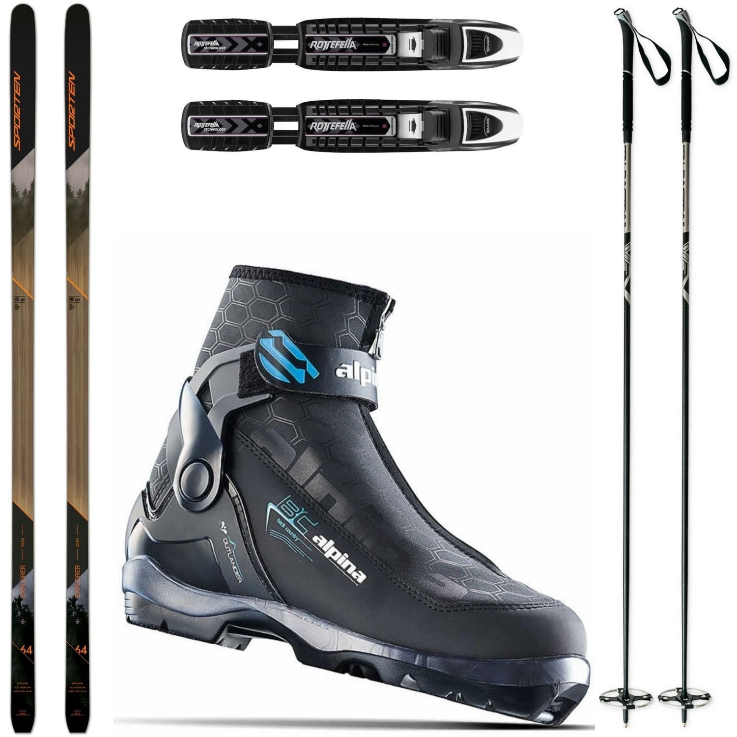 Backcountry set SPORTEN Explorer SKIN so stúpacím pásom + viazanie BC + obuv Alpina Outlander Eve + palice - Backcountry sety - 1