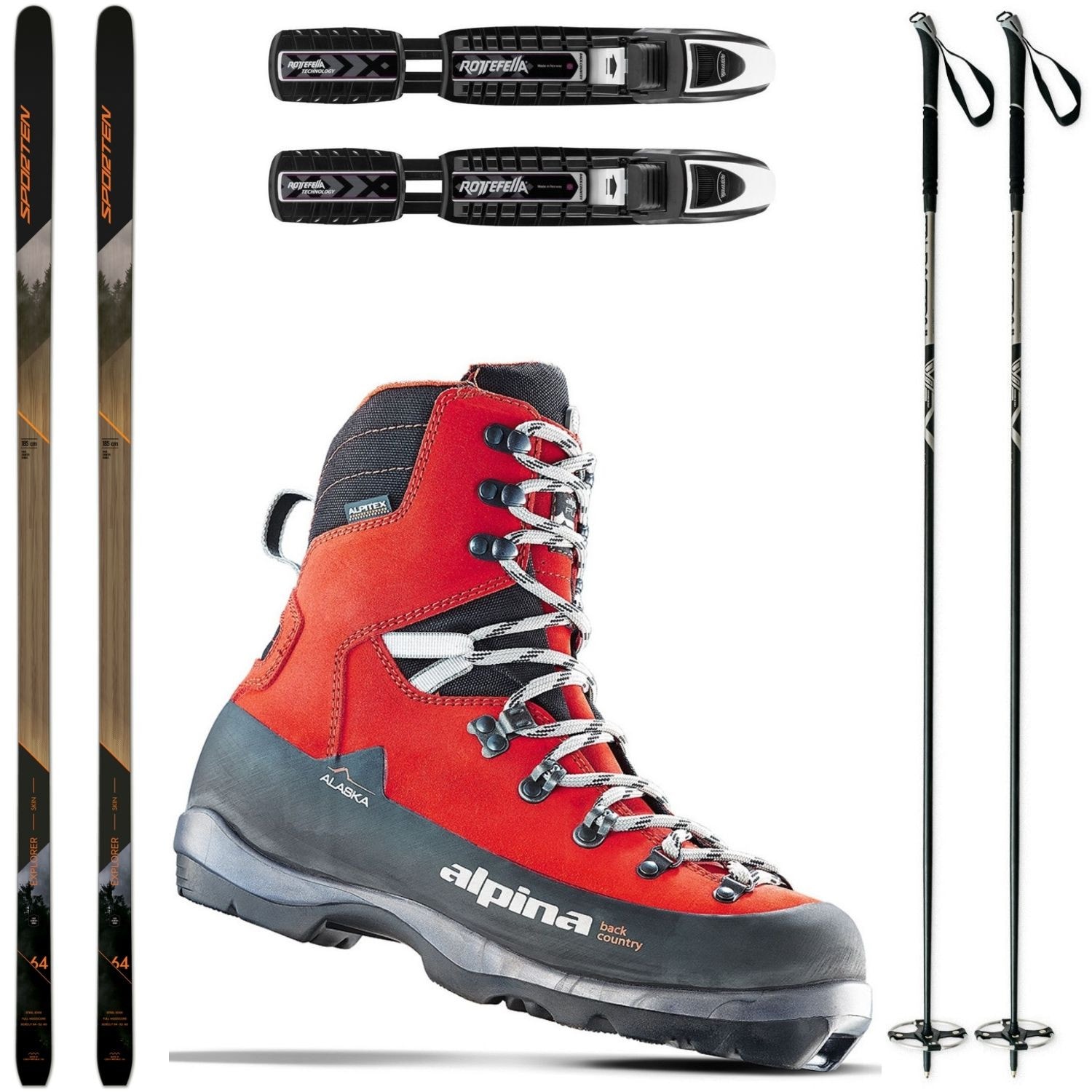 Backcountry set SPORTEN Explorer SKIN so stúpacím pásom + viazanie BC + obuv Alpina Alaska + palice - Backcountry sety - 1