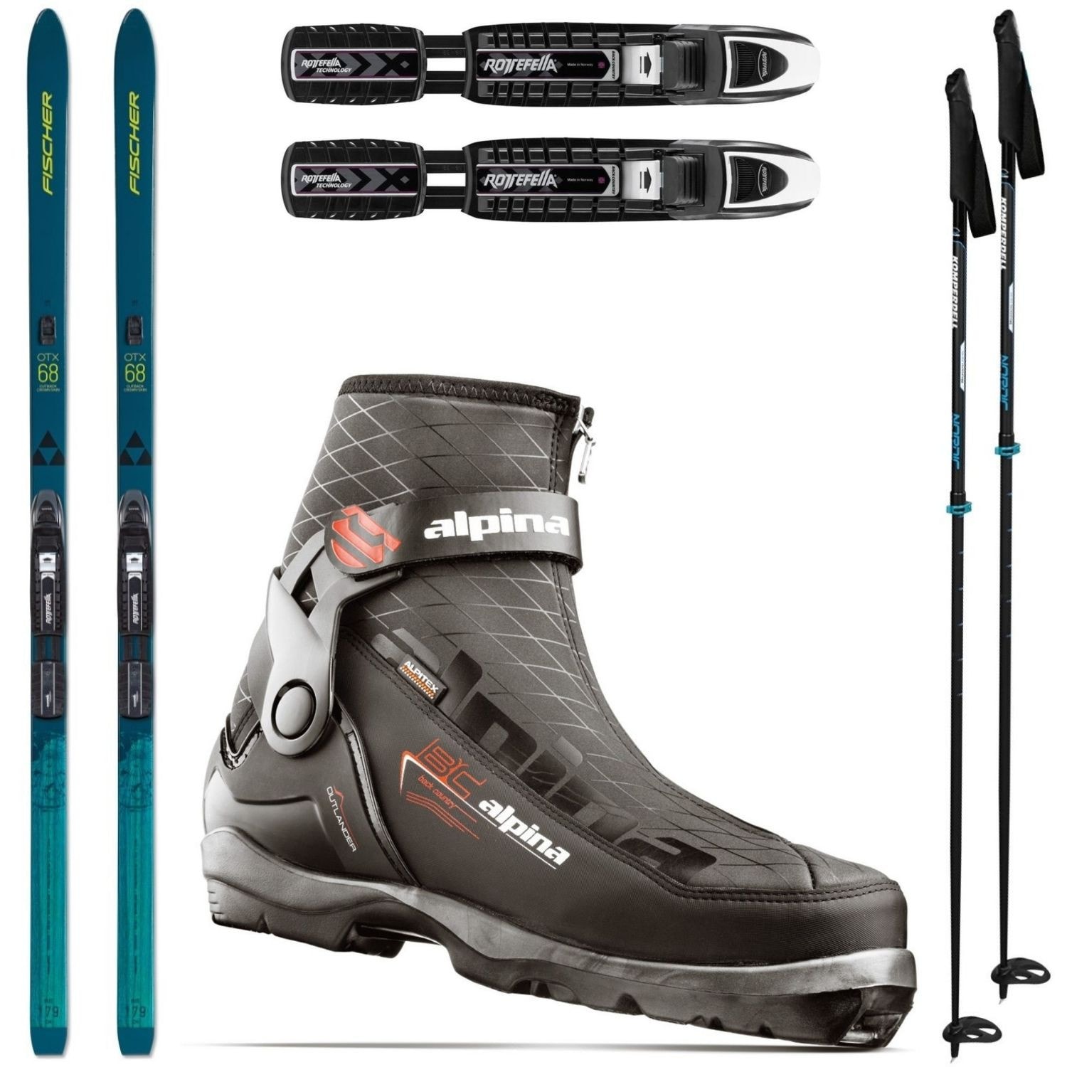Backcountry set FISCHER Outback 68 Crown/Skin Xtralite s viazaním + obuv Outlander + palice - Backcountry sety - 1