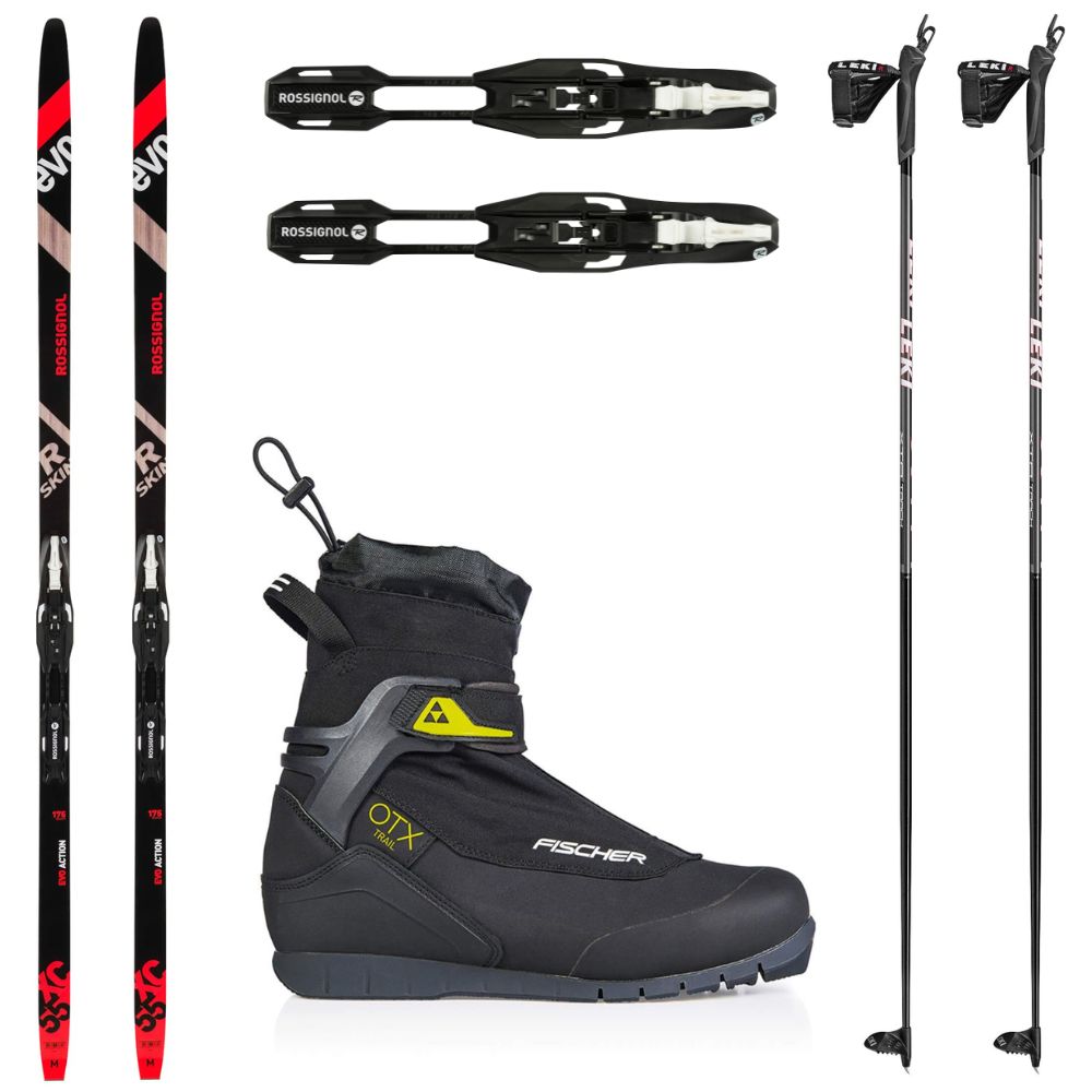 Bežkový set ROSSIGNOL Evo XC 55 R-Skin s viazaním + topánky Fischer + palice - Bežkové sety so stúpacím pásom - 1