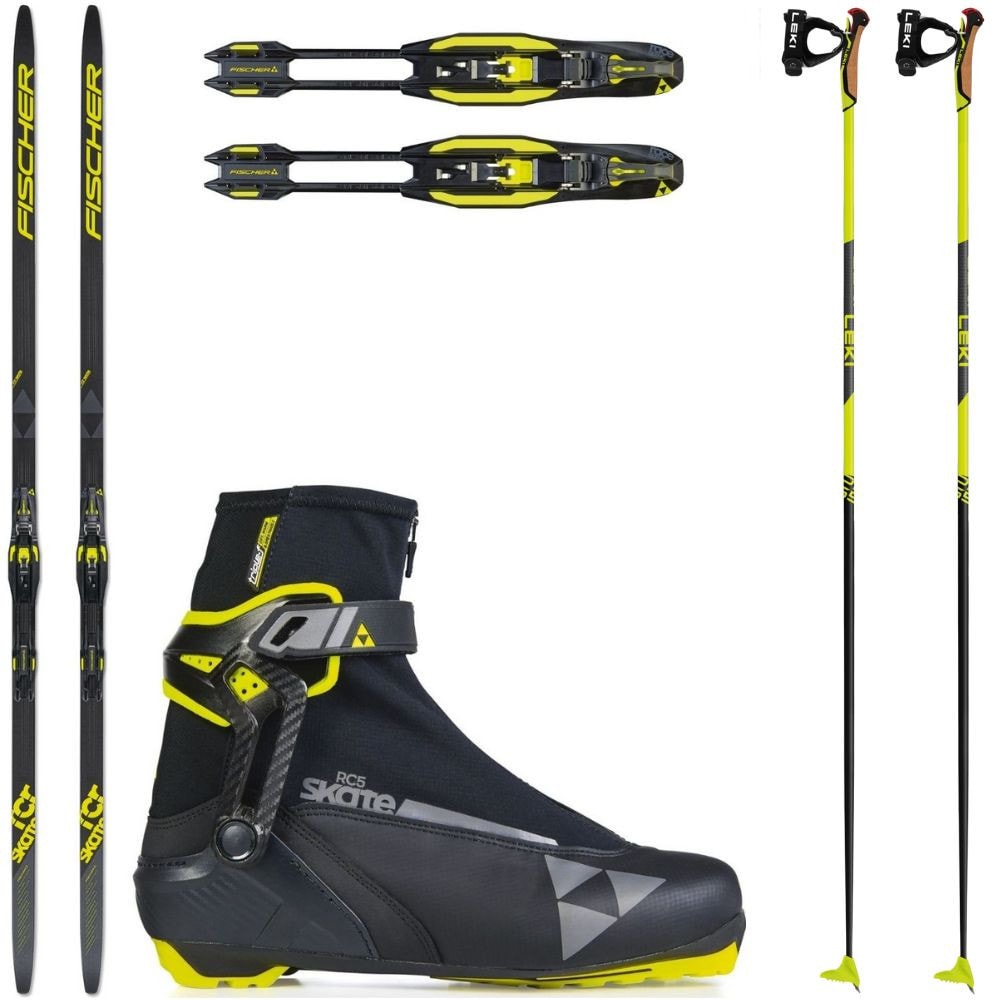 Bežecké lyže FISCHER RCR Skate Stiff s viazaním + topánky RC5 + palice - Pánske sety - 1