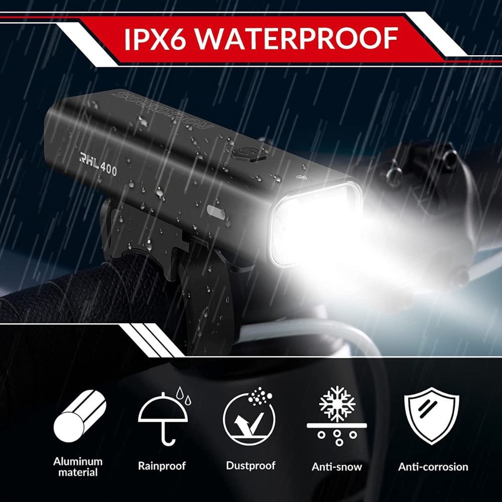 Dobíjacie predné svetlo na bicykel ROCKBROS LED IPX6 Waterproof - 400 Lumenov - Svetlá - 2