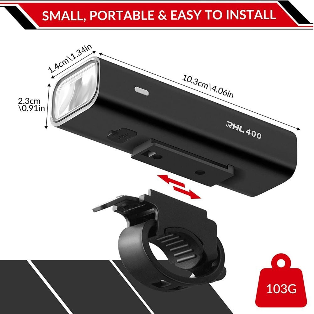Dobíjacie predné svetlo na bicykel ROCKBROS LED IPX6 Waterproof - 400 Lumenov - Svetlá - 3