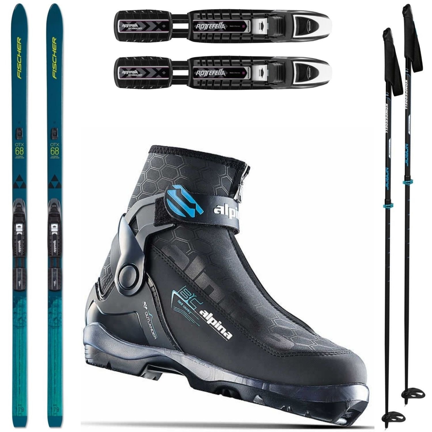 Backcountry set FISCHER Outback 68 Crown/Skin Xtralite s viazaním + obuv Alpina Outlander Eve + palice - Backcountry sety - 1