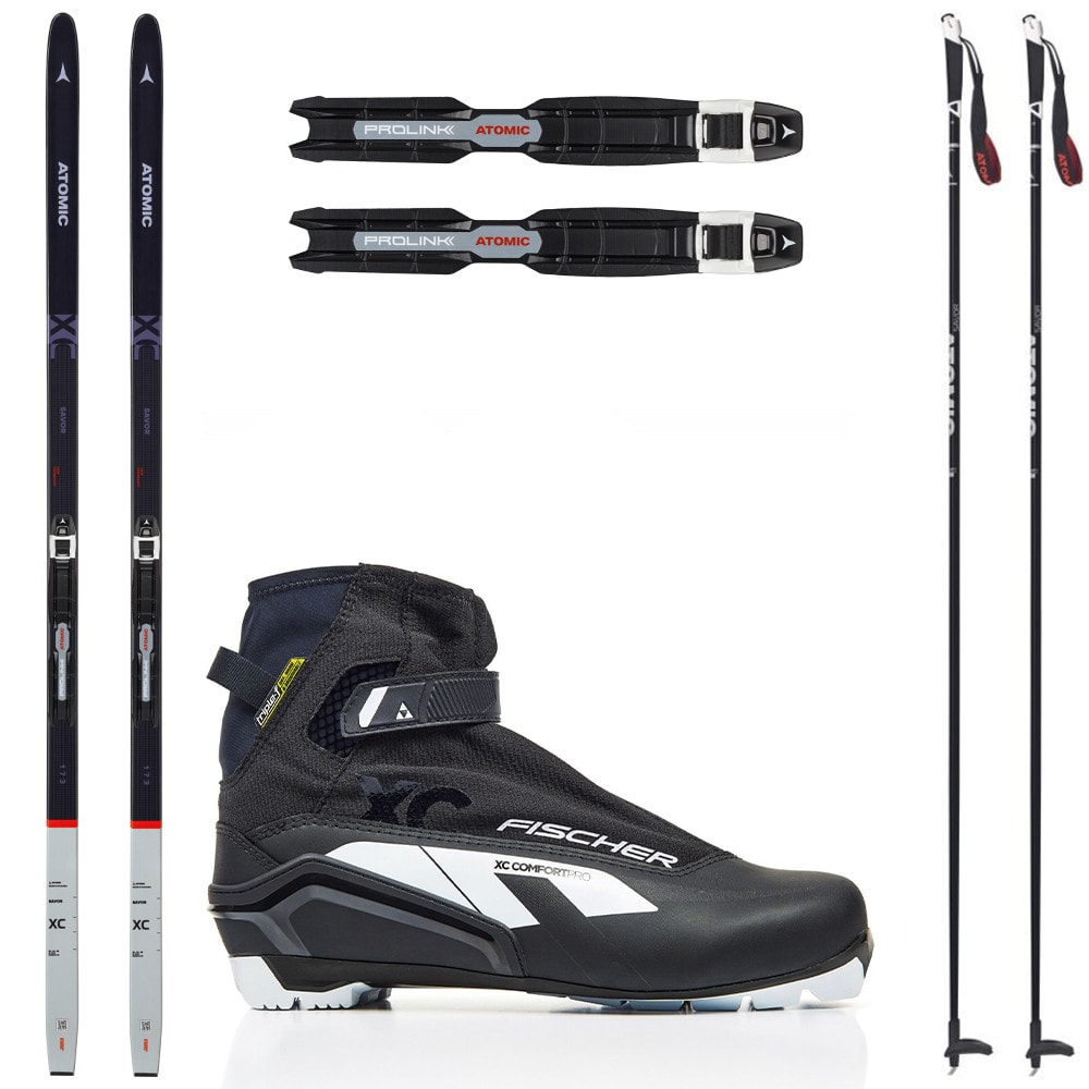 Bežecký set ATOMIC Savor XC Grip s viazaním NNN Automatic + Obuv FISCHER XC Comfort Pro + Palice - Pánske sety - 1