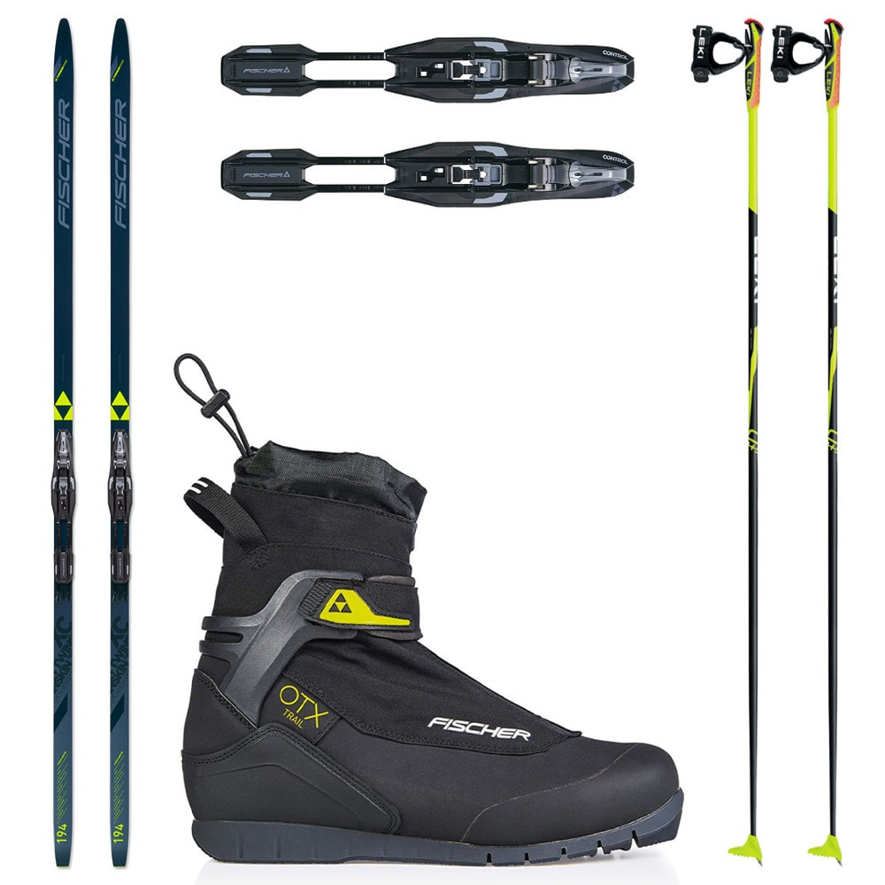 Bežkový set FISCHER Twin Skin Power EF Stiff so stúpacím pásom a viazaním NNN + Topánky FISCHER OTX Trail + Palice - Pánske sety - 1