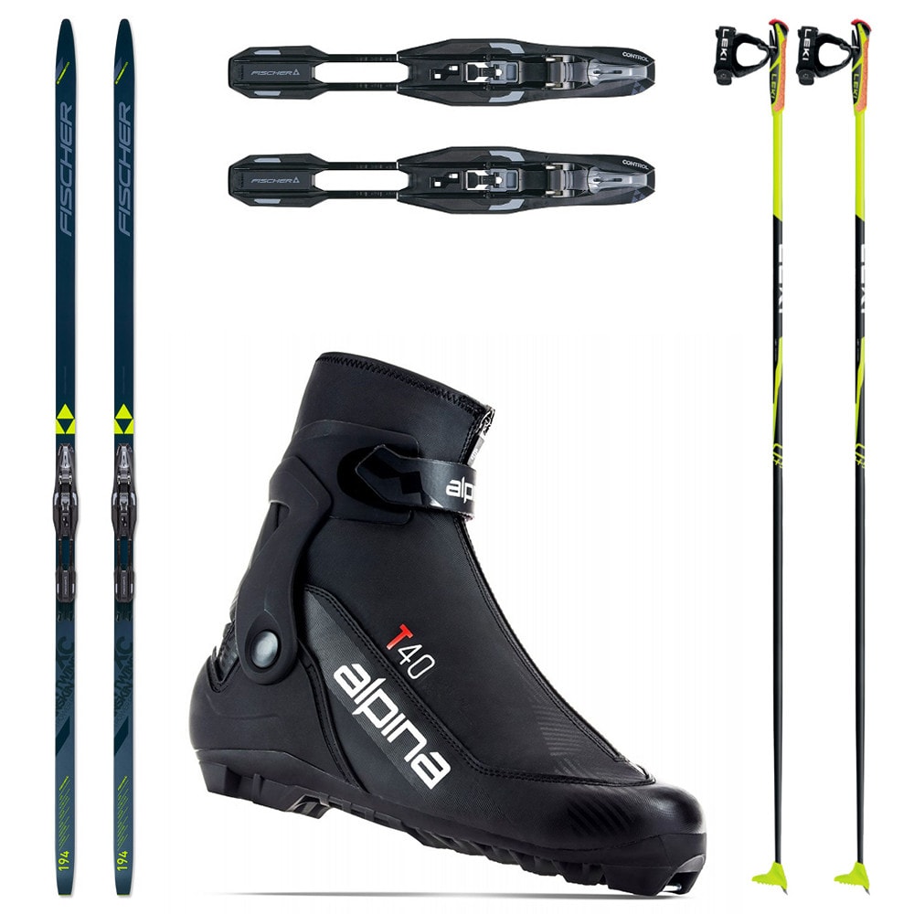 Bežkový set FISCHER Twin Skin Power EF Stiff so stúpacím pásom a viazaním NNN + Topánky ALPINA T40 Plus + Palice - Pánske sety - 1