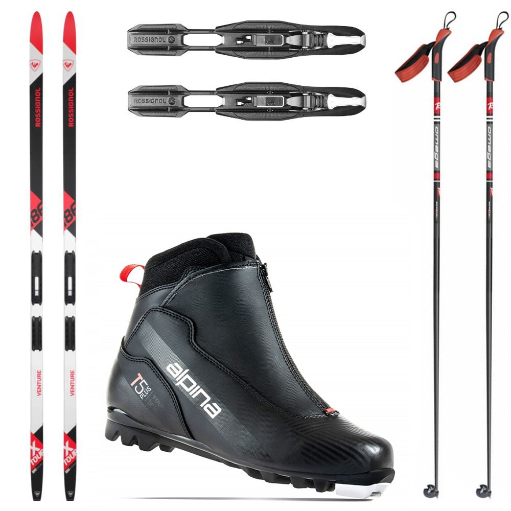 Bežkový set ROSSIGNOL X-Tour Venture Waxless s viazaním + topánky ALPINA T5 Plus + palice - Dámske sety - 1