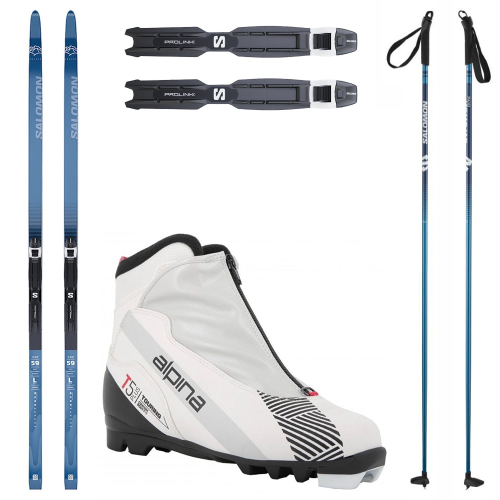 Bežecký set SALOMON Escape Snow 59 Posi PM Prolink Auto s viazaním - NNN + Obuv ALPINA T5 Plus Eve + Palice - Dámske sety - 1