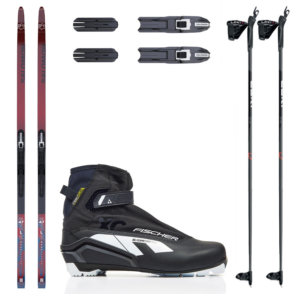 Bežecký set SALOMON Escape Snow 47 eSkin so stúpacím pásom a viazaním - NNN + Obuv FISCHER XC Comfort Pro + Palice - Pánske sety - 1