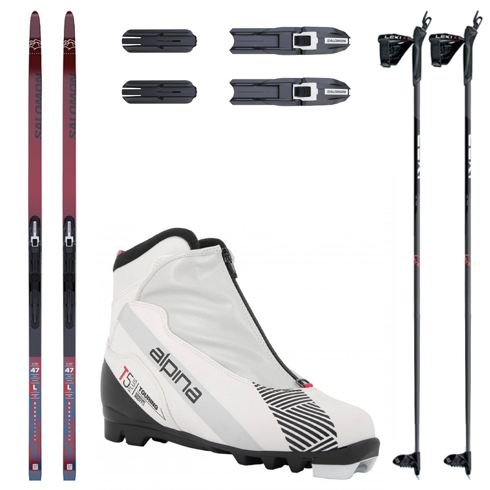 Bežecký set SALOMON Escape Snow 47 eSkin so stúpacím pásom a viazaním - NNN + Obuv ALPINA T5 Plus Eve + Palice - Dámske sety - 1