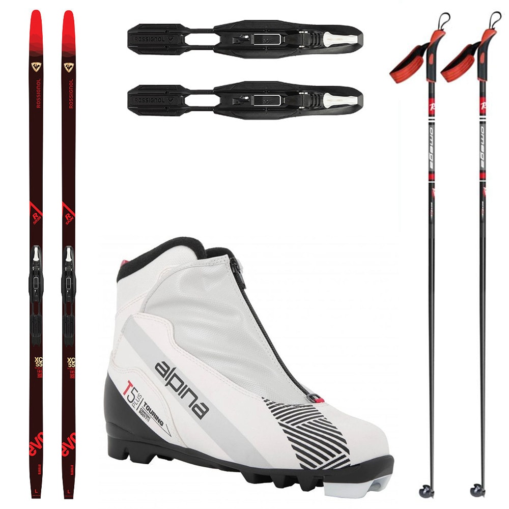 Bežkový set ROSSIGNOL Evo XC 55 R-Skin so stúpacím pásom + viazanie + obuv ALPINA T5 Plus Eve + palice - Bežkové sety so stúpacím pásom - 1