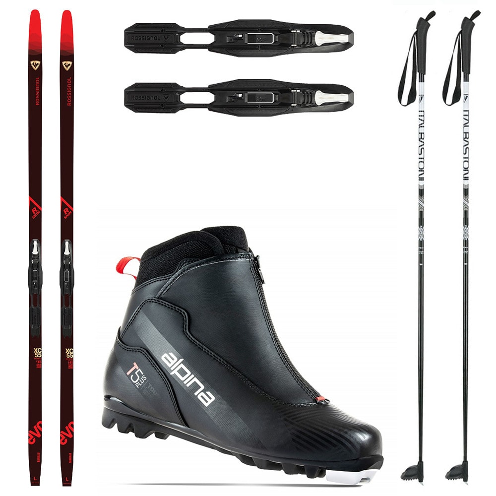 Bežkový set ROSSIGNOL Evo XC 55 R-Skin so stúpacím pásom + viazanie + obuv ALPINA T5 Plus + palice - Bežkové sety so stúpacím pásom - 1