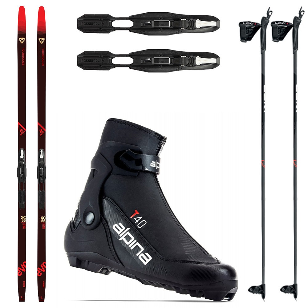 Bežkový set ROSSIGNOL Evo XC 55 R-Skin so stúpacím pásom + viazanie + obuv ALPINA T40 Plus + palice - Bežkové sety so stúpacím pásom - 1