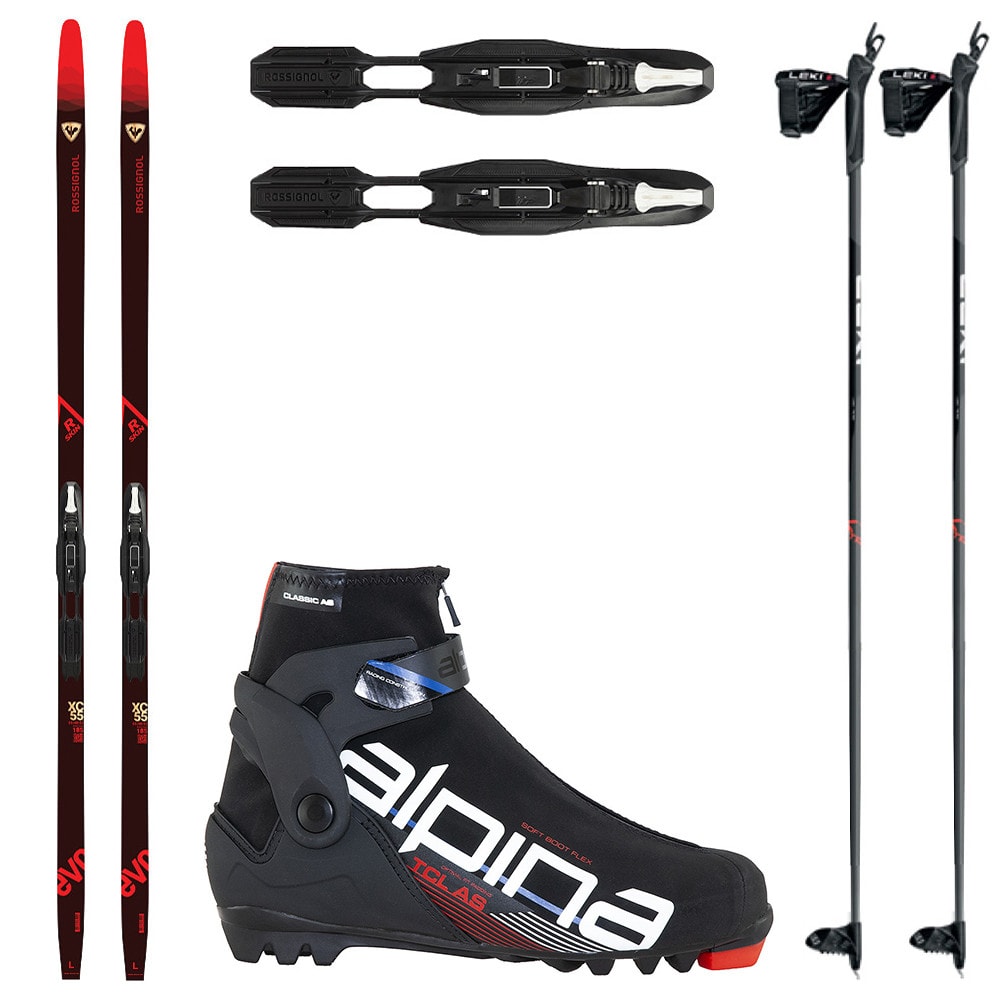 Bežkový set ROSSIGNOL Evo XC 55 R-Skin so stúpacím pásom + viazanie + obuv ALPINA T Classic AS + palice - Bežkové sety so stúpacím pásom - 1