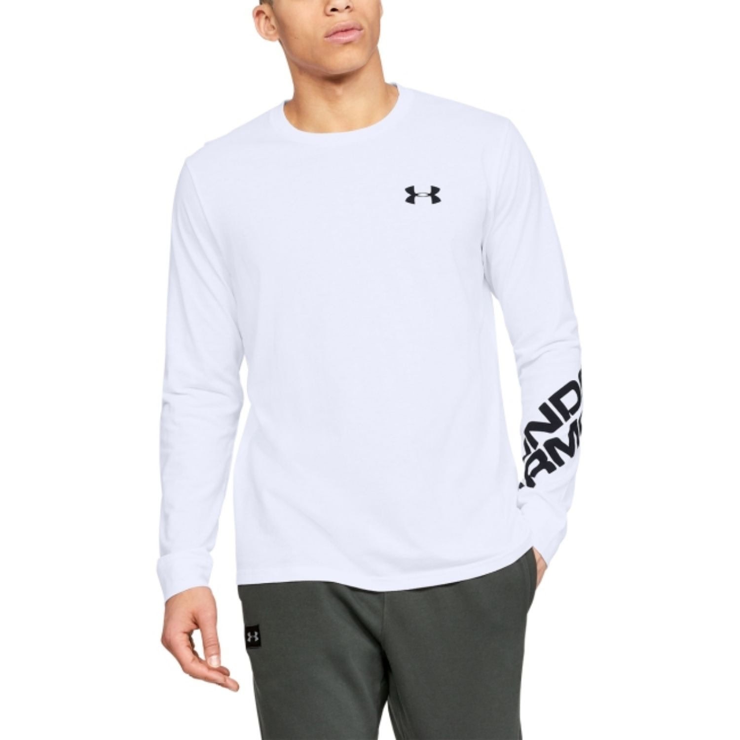 Tričko UNDER ARMOUR Wordmark Sleeve LS White - OBLEČENIE - 1