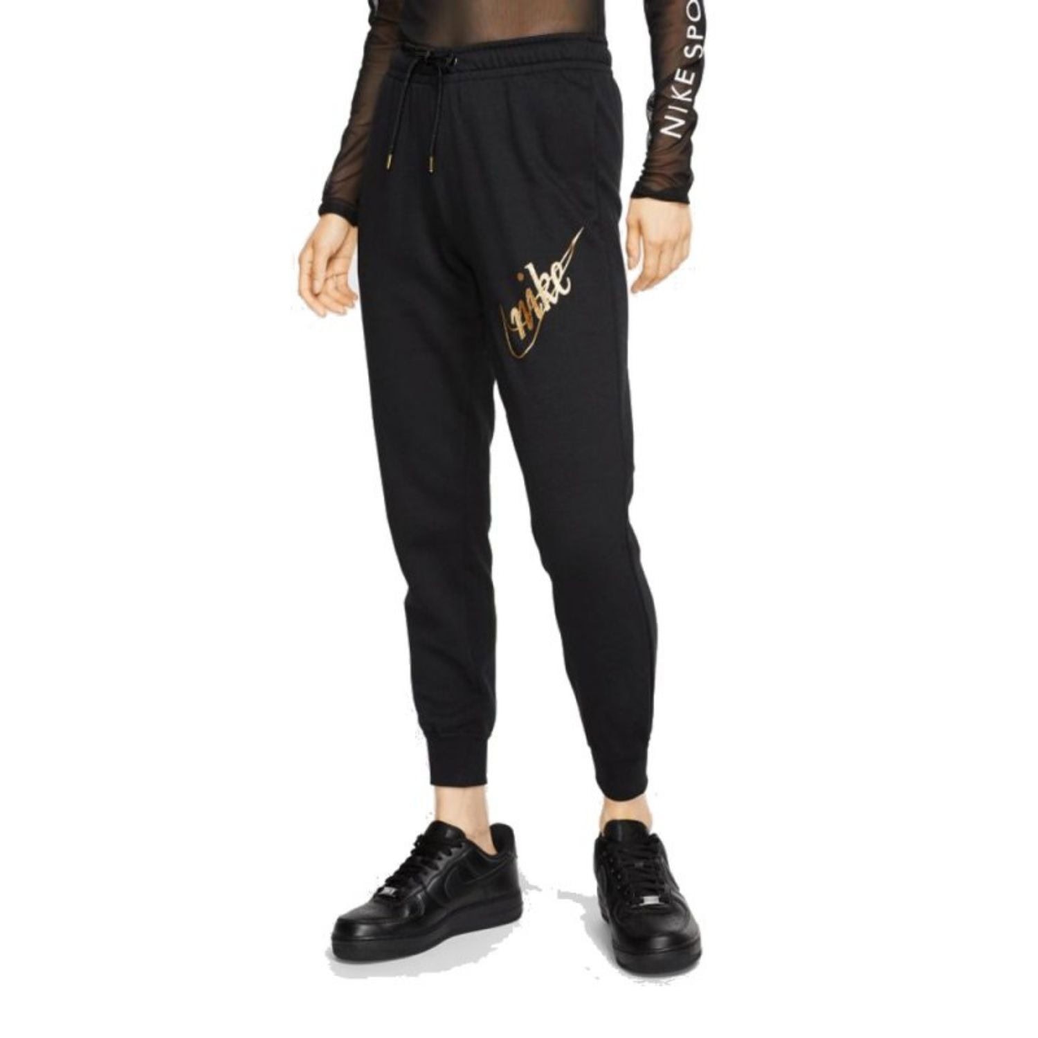 Tepláky NIKE FLC Glitter Black/Gold - Tepláky - 1