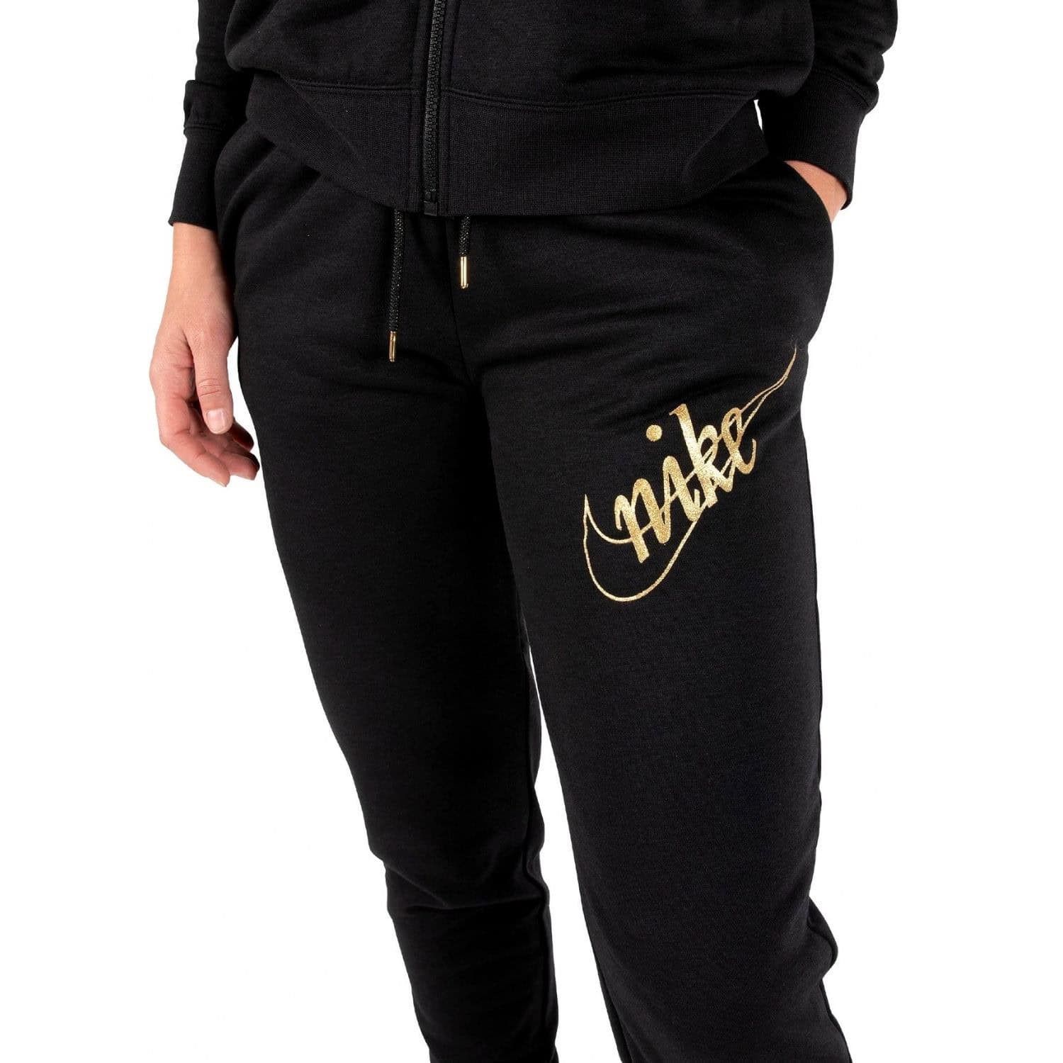 Tepláky NIKE FLC Glitter Black/Gold - Tepláky - 2