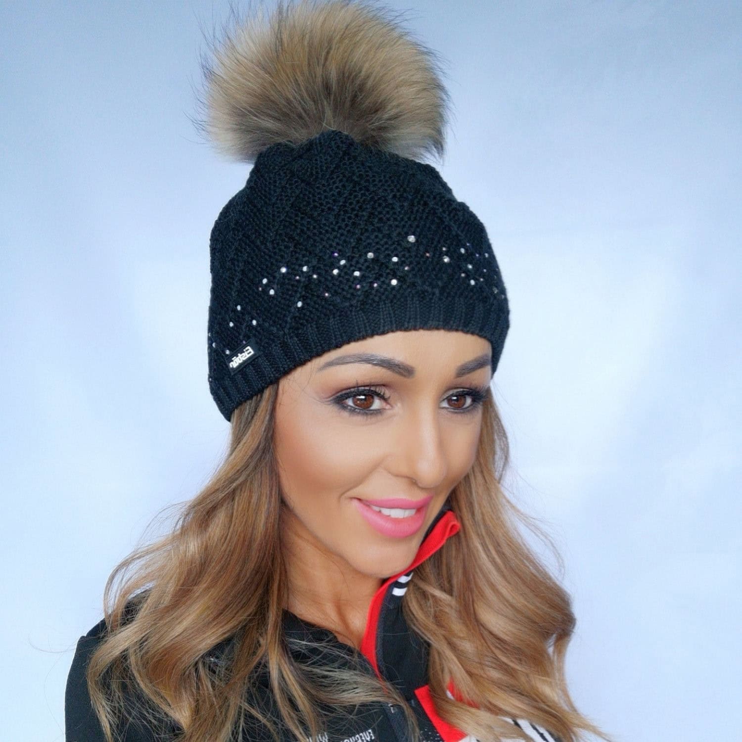 Čiapka EISBÄR Isabella Fur Crystal Mü Black s brmbolcom z pravej kožušiny - Čiapky - 1