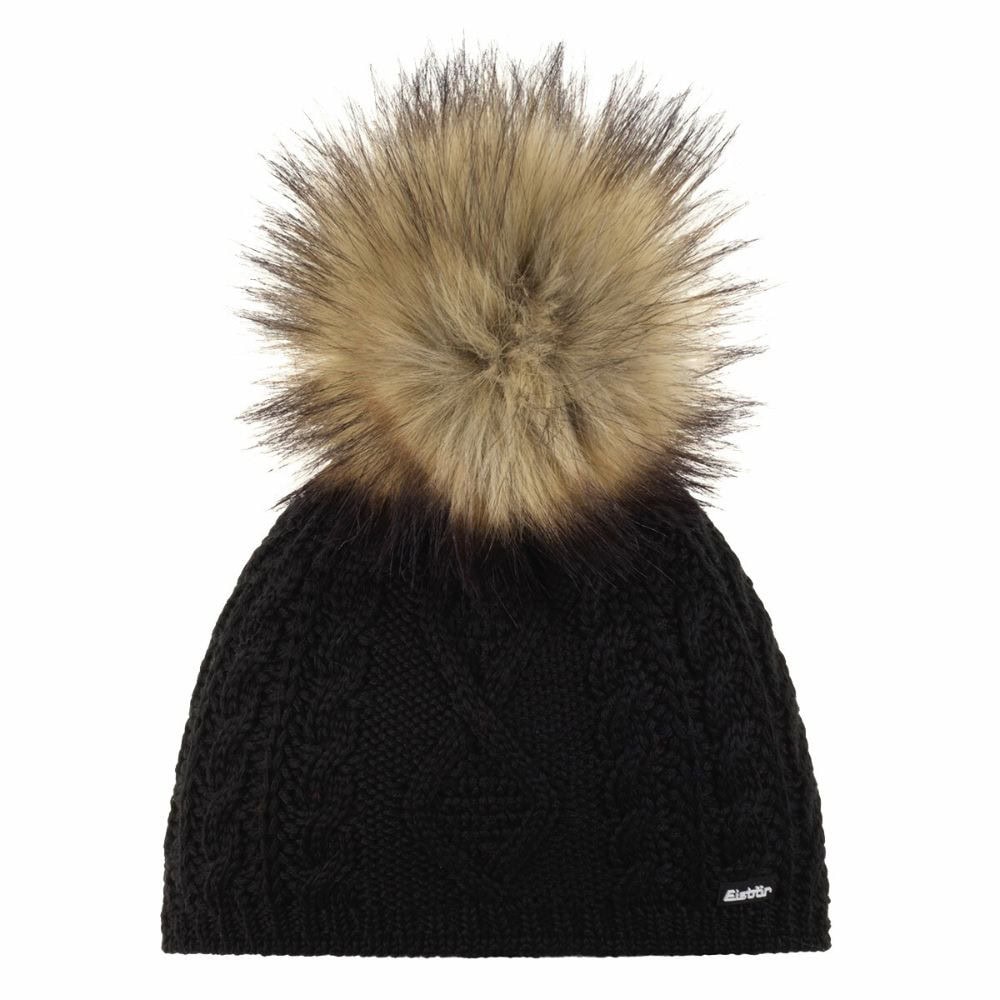 Zimná čiapka EISBÄR Nelia Lux MÜ s brmbolcom z pravej kožušiny Black / Real - Čiapky - 1