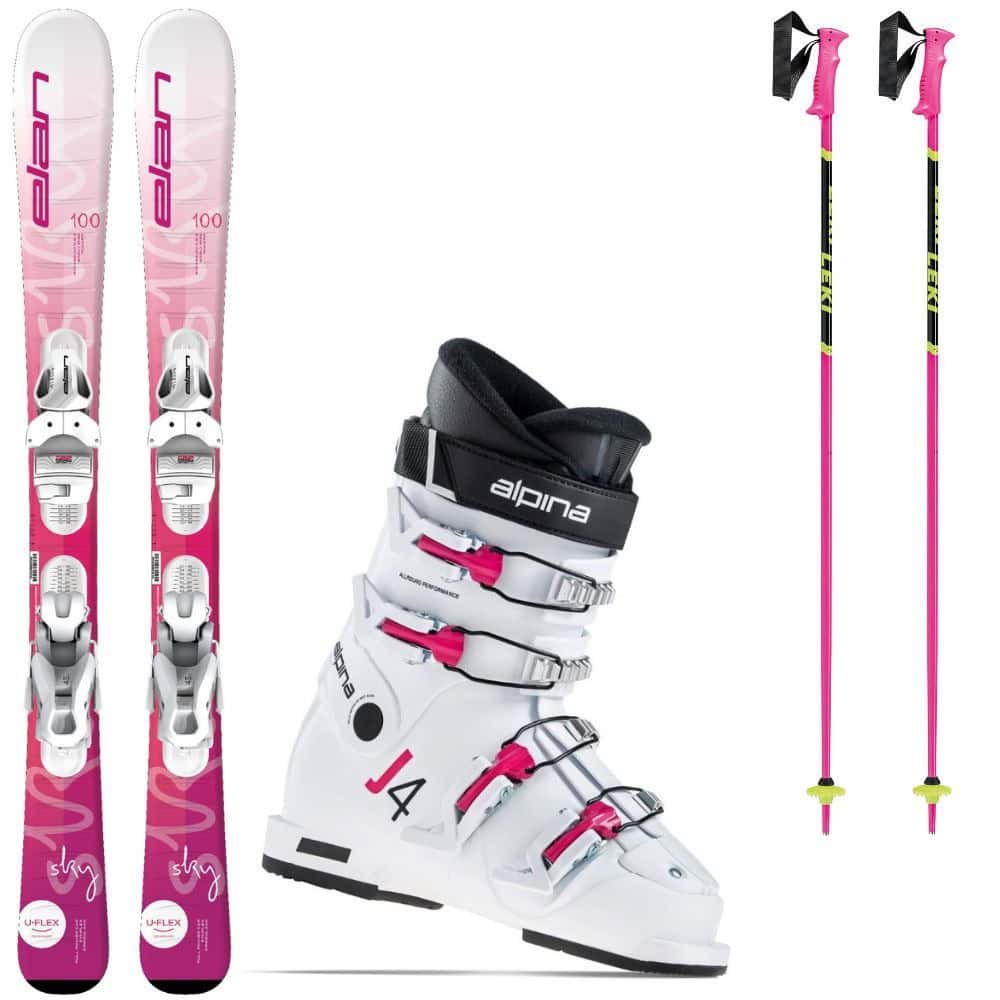 Lyžiarsky set ELAN Sky Quick Shift EL 7.5 GW + Lyžiarky ALPINA J4 Girl White + palice - Detské lyže - 1