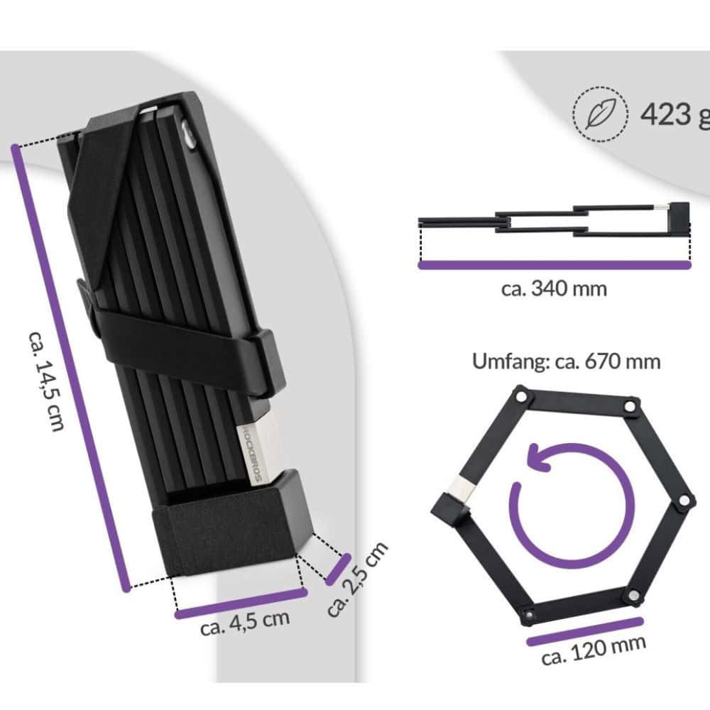 Zámok ROCKBROS skladací s dĺžkou 67 cm Čierny - Zámky - 3