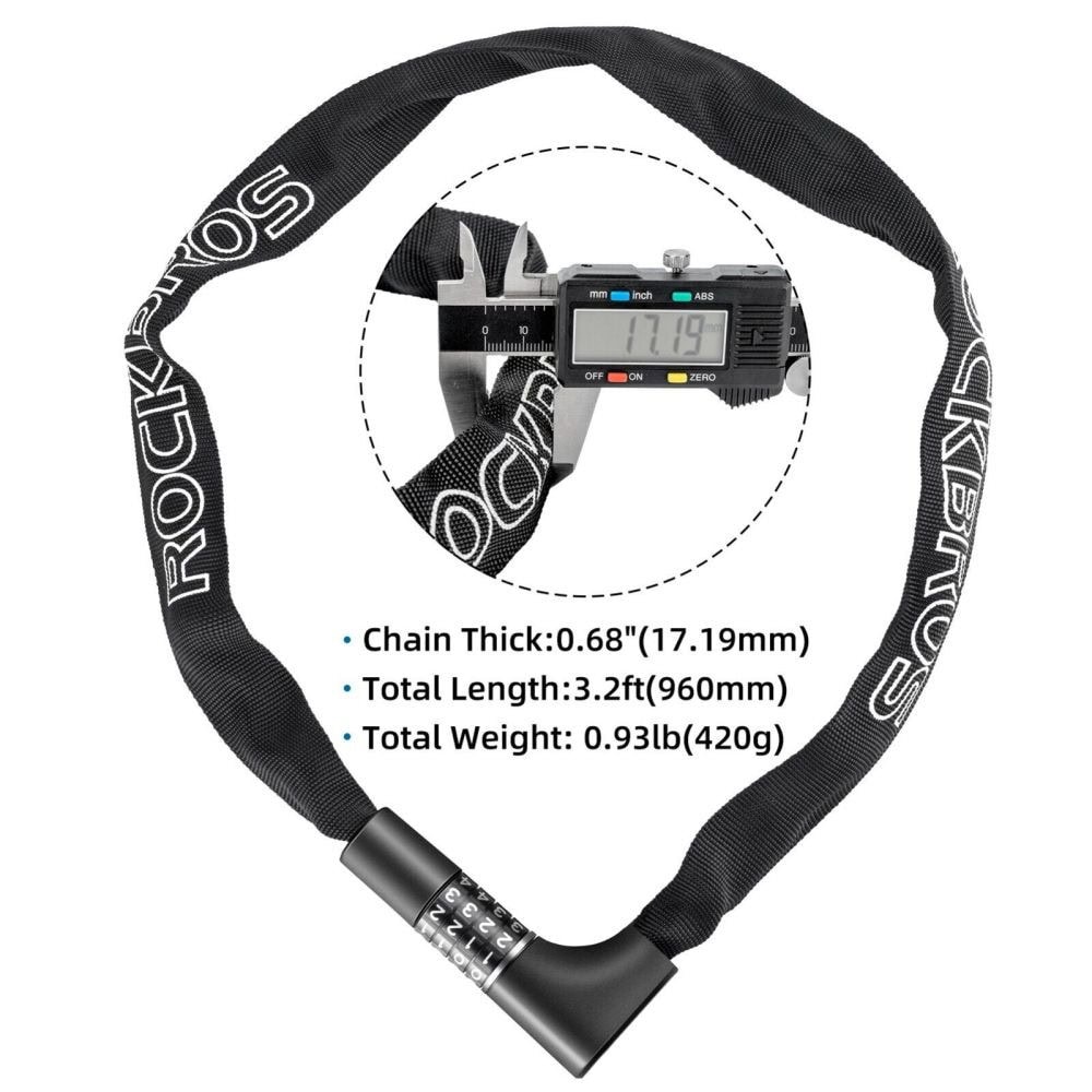 Zámok ROCKBROS reťazový kódový aj na kľúč 960 mm Čierny - Zámky - 5