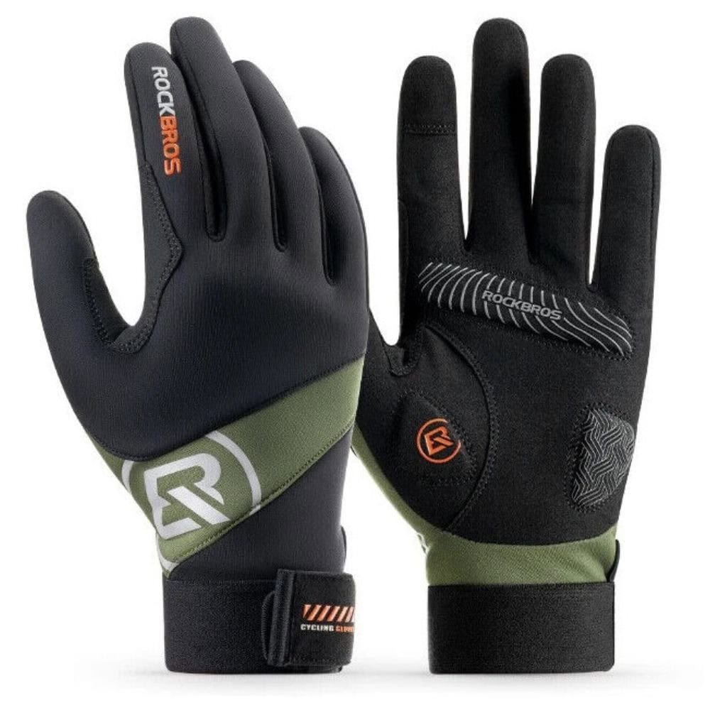 Zateplené cyklo rukavice ROCKBROS Black Green - Cyklo rukavice - 1