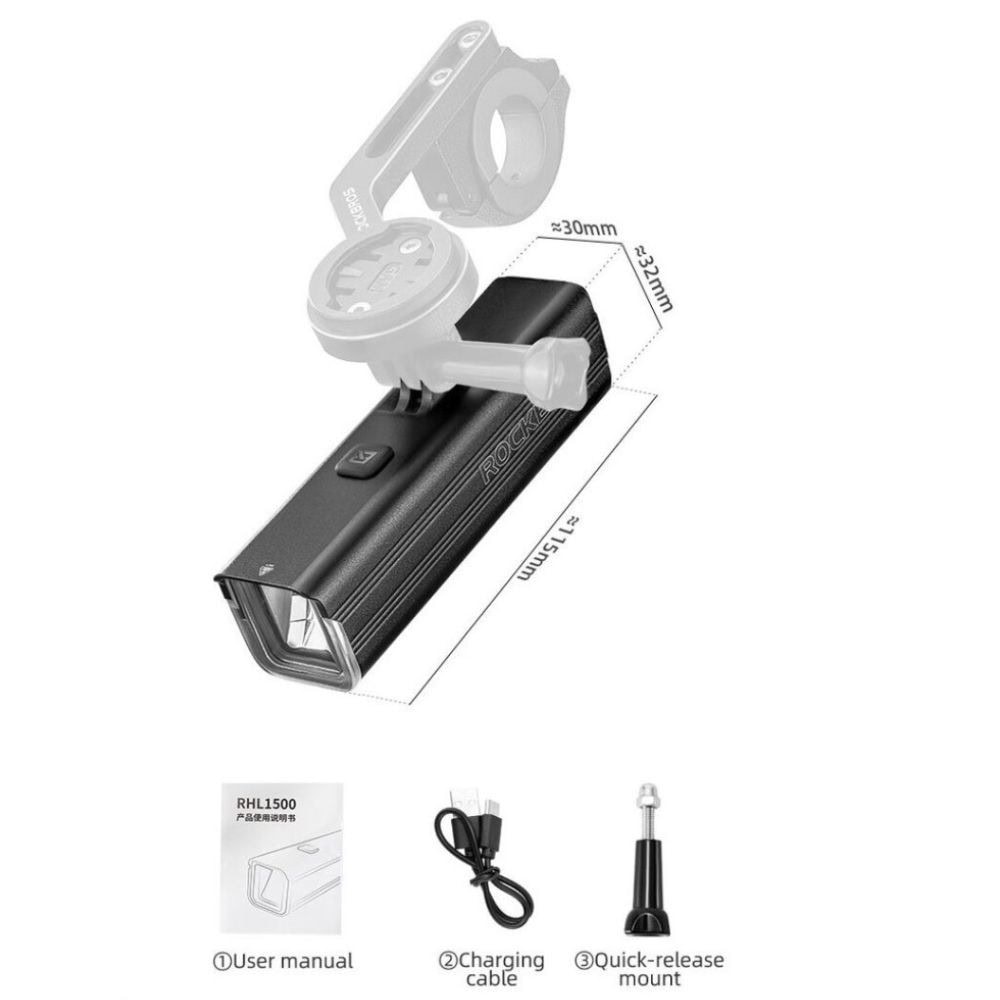 Svetlo predné ROCKBROS 1500LM s USB nabíjaním - Svetlá - 4