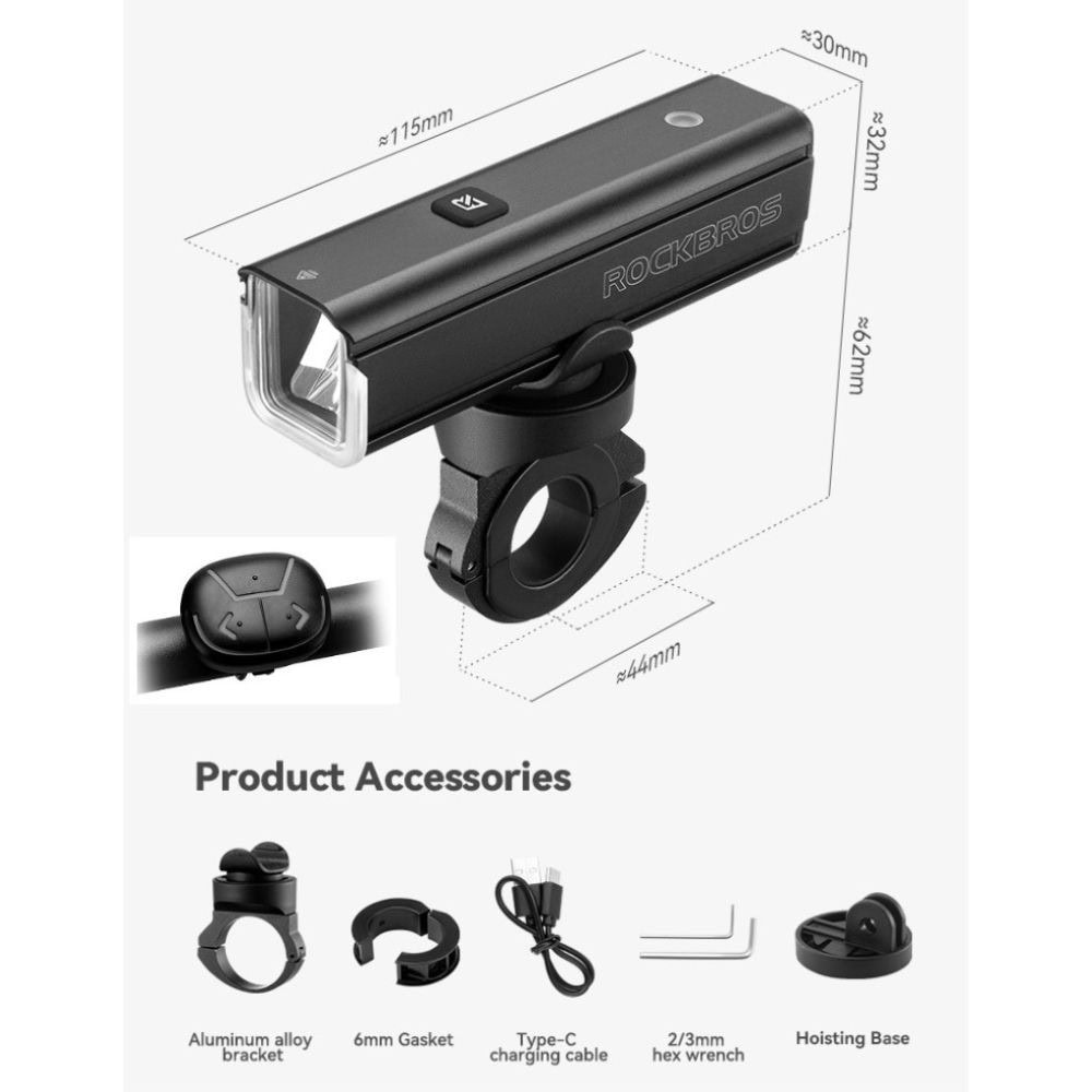 Svetlo predné ROCKBROS 1500 LM s LED diódou 20W Cree XML T6 - Svetlá - 4