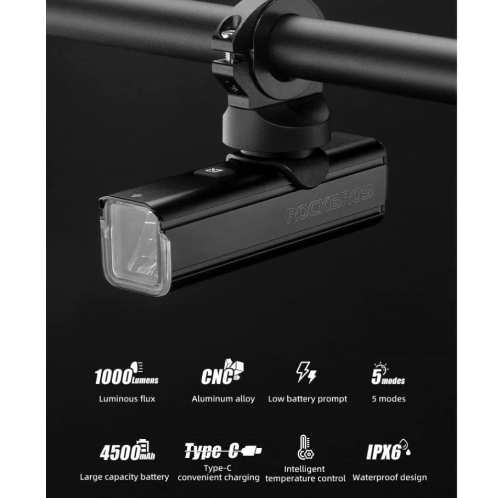 Svetlo predné ROCKBROS 1000LM s USB nabíjaním - Svetlá - 2