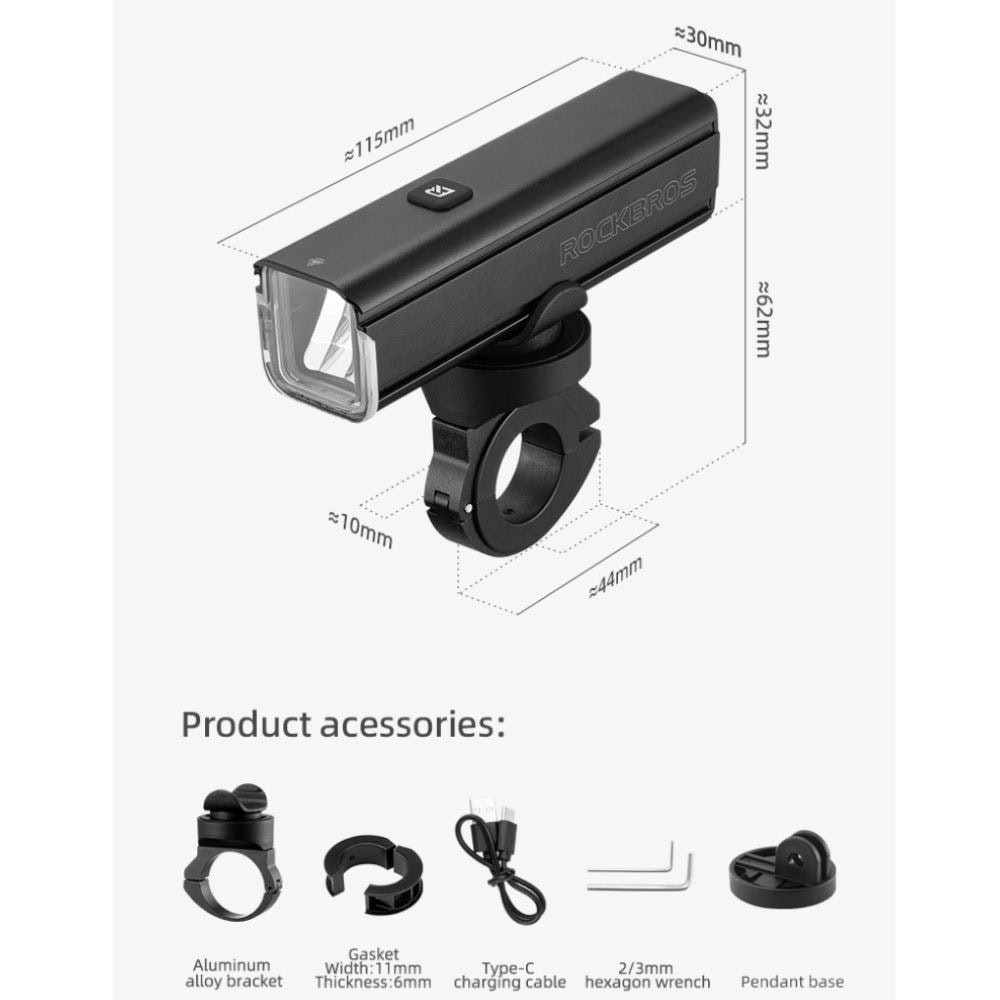 Svetlo predné ROCKBROS 1000LM s USB nabíjaním - Svetlá - 5