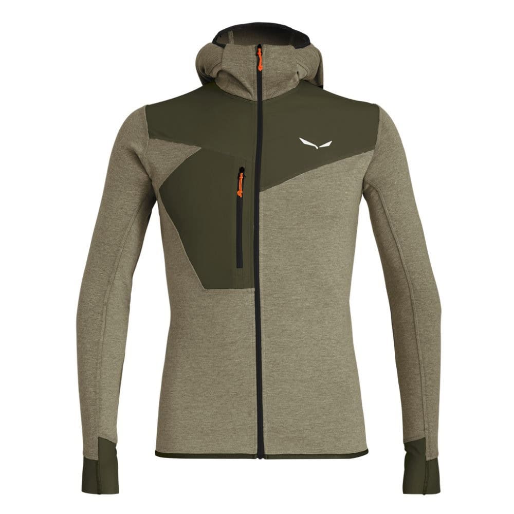 Mikina SALEWA Puez 2 Dry M L/S Hood FZ Tee Dark Olive Melange - Technické mikiny - 2