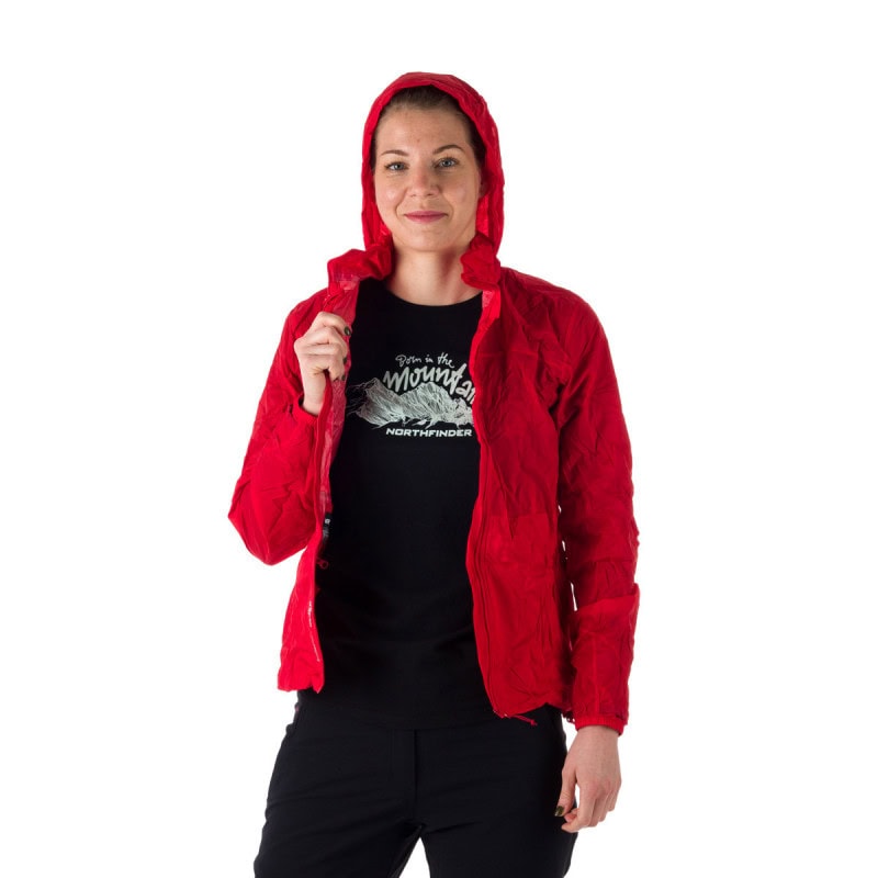 Dámska vodotesná zbaliteľná outdoorová bunda NORTHFINDER Northkit Červená - Bundy & Overaly & Vesty - 7