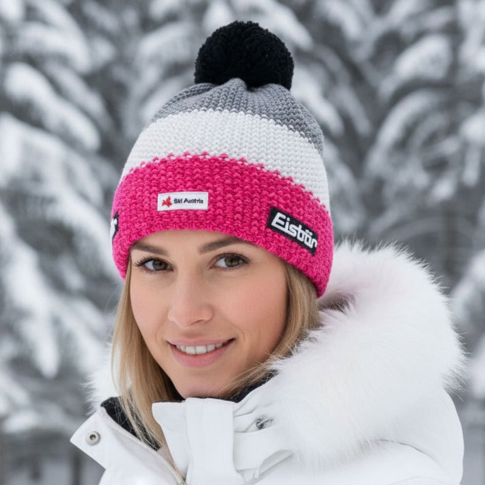 Zimná čiapka EISBÄR Star Pompon Mü SKA/ Ružovo-bielo-sivá - Čiapky - 2