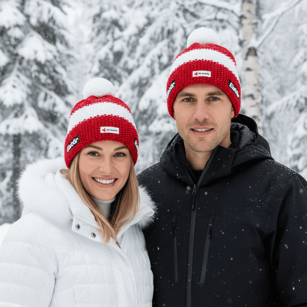 Zimná čiapka EISBÄR Star Pompon Mü SKA/ Červeno-biela - Čiapky - 2