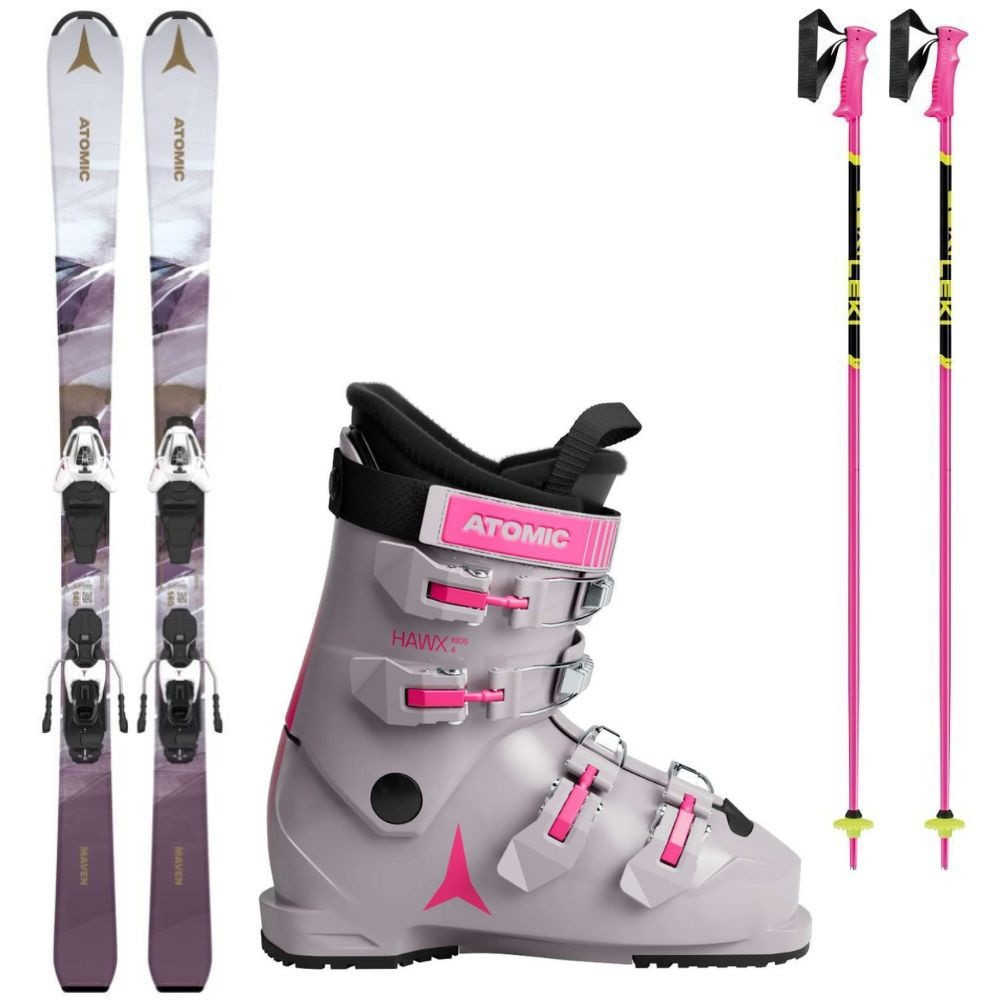 Lyžiarsky set ATOMIC Maven Girl 130-150 cm + lyžiarky ATOMIC Hawx Kids + palice LEKI - Detské lyže - 1